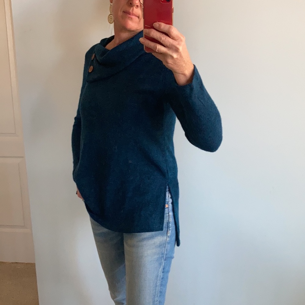 Blue Cowl, Button Neck Sweater - Picture 7 of 7